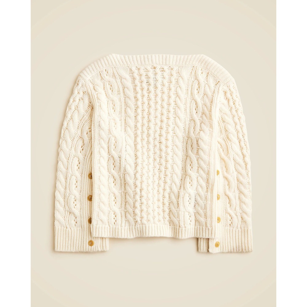 J.Crew Spring Street Cashmere Relaxed Pullover Sweater Ivory Cable Knit- M